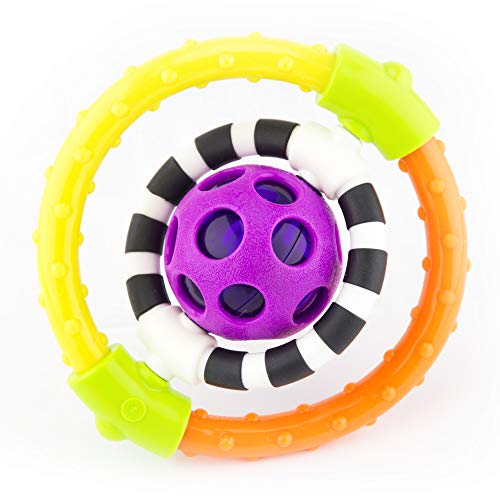 Sassy Spin and Chew Flex Ring Rattle - Textured Developmental Sensory Toy - Soft and Safe Materials - High Contrast - Ages Newborn and Up