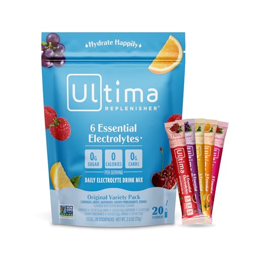 Ultima Replenisher Daily Electrolyte Drink Mix – Original Variety, 20 Stickpacks – Hydration Packets with 6 Electrolytes & Minerals – Keto Friendly, Vegan, Non- GMO & Sugar-Free Electrolyte Powder