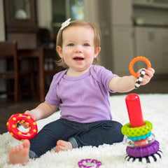 Sassy Stacks of Circles - Stacking Ring STEM Developmental Learning Toy - High Contrast Multicolored 9 Piece Set - For Ages 6+ Months