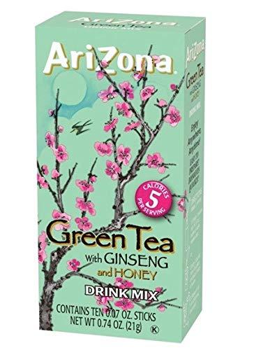 AriZona Zero Sugar Green Tea with Ginseng & Honey Powdered Drink Mix Sticks, 10 ct. Box