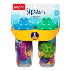 Playtex Baby Sipsters Spill-Proof Kids Straw Cups, Stage 3 (12+ Months), Pack of 2 Cups (Styles May Vary)