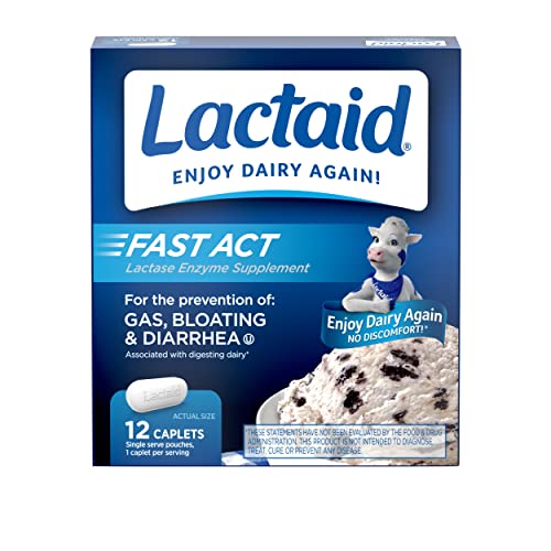 Lactaid Fast Act Lactose Intolerance Relief Caplets with Lactase Enzyme, 12 Travel Packs of 1-ct.