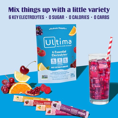 Ultima Replenisher Daily Electrolyte Drink Mix – Original Variety, 20 Stickpacks – Hydration Packets with 6 Electrolytes & Minerals – Keto Friendly, Vegan, Non- GMO & Sugar-Free Electrolyte Powder