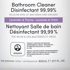 ATTITUDE Bathroom Cleaner Disinfectant 99.99%, Eliminates Bacteria, Germs and Viruses, Vegan, Lavender and Thyme, 800 mL