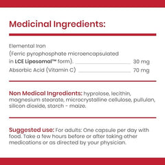 Ferosom Forte LCE Liposomal Iron – Iron Supplement Capsule Gentle on the Stomachs – 30g Elemental Iron with Vitamin C – One-A-Day Easy to Swallow Iron Pills for Women and Men, 20 Vegan Iron Capsules