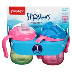 Playtex Baby Sipsters Stage 1, Straw and Soft Spout, Trainer Starter Kit - Pink & Green, 2 Count