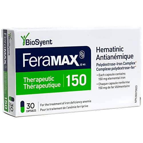 FeraMAX Pd Therapeutic 150 Iron Supplement - Once Daily High Dose Iron Supplement No.1 Recommended Treatment for Iron Deficiency Anemia - 150mg of Elemental Iron per Capsule, 30 Capsules