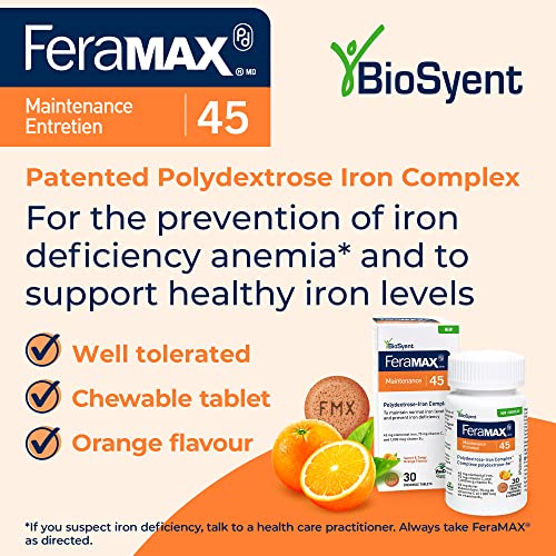 FeraMAX Pd Maintenance 45 Iron Supplement - Great Tasting Orange Flavor Iron Supplement for Prevention of Iron Deficiency - 45mg of Elemental Iron per Chewable Tablet