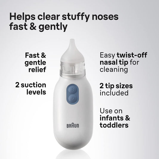 Braun Nasal aspirator 1 | Mucus Remover | Blocked Nose Relief | Electric Suction Power | Two Suction Levels | Newborn, Baby, and Child Friendly | Dishwasher Safe | BNA100EU