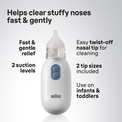 Braun Nasal aspirator 1 | Mucus Remover | Blocked Nose Relief | Electric Suction Power | Two Suction Levels | Newborn, Baby, and Child Friendly | Dishwasher Safe | BNA100EU