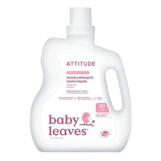 ATTITUDE Baby Laundry Detergent Liquid, EWG Verified, Safe for Baby Clothes, Infant and Newborn, Vegan and Naturally Derived Washing Soap, HE Compatible, Unscented, 80 Loads, 67.6 Fl Oz