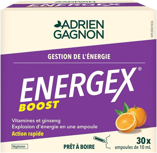 Adrien Gagnon - Energex Boost Liquid - Fast-Acting Natural Energy Burst – Vitamins, Adptogenic Plants & Natural Caffeine – Orange Flavor -30 Shots