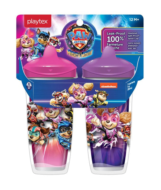 Playtex Baby Sipsters Stage 3 PAW Patrol Spout Cups, Spill-Proof, Leak-Proof, Break-Proof - Pink & Purple, 9 Oz, 2 Count