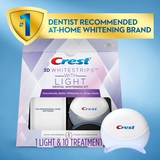 Crest 3D Whitestrips with Light, Teeth Whitening Strip Kit, 20 Strips (10 Count Pack)