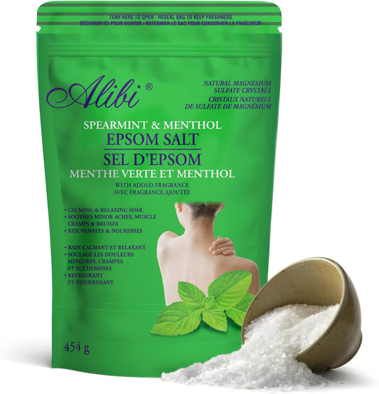 Alibi Spearmint and Menthol Magnesium Solfate Epsom Salt Bath 454G - Reaselable Bag