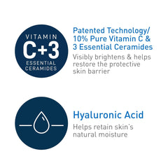 CeraVe 10% Pure VITAMIN C Serum for Face With Hyaluronic Acid | Skin Brightening Face Serum for dark spots with ceramides & Vitamin B5. Fragrance Free, Developed with dermatologists, 30mL