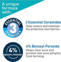 CeraVe 4% Benzoyl Peroxide ACNE Treatment Foaming Cleanser Face & Body Wash, with Hyaluronic Acid and Niacinamide. Helps Clear Acne Pimples and prevent breakouts. Gentle Gel, Fragrance-Free, 150ML