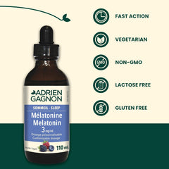 Adrien Gagnon - Liquid Melatonin 3 mg, for Faster and Softer Sleep, Wildberry Flavour, 110 ml