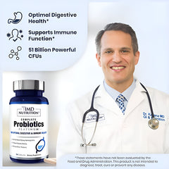 1MD Nutrition Complete Probiotics Platinum Prebiotics and Probiotics for Men & Women - Probiotic Supplement for Digestion w/ More Than 50 Billion Live CFU 11 Strains Dairy-Free - Vegetarian Caps