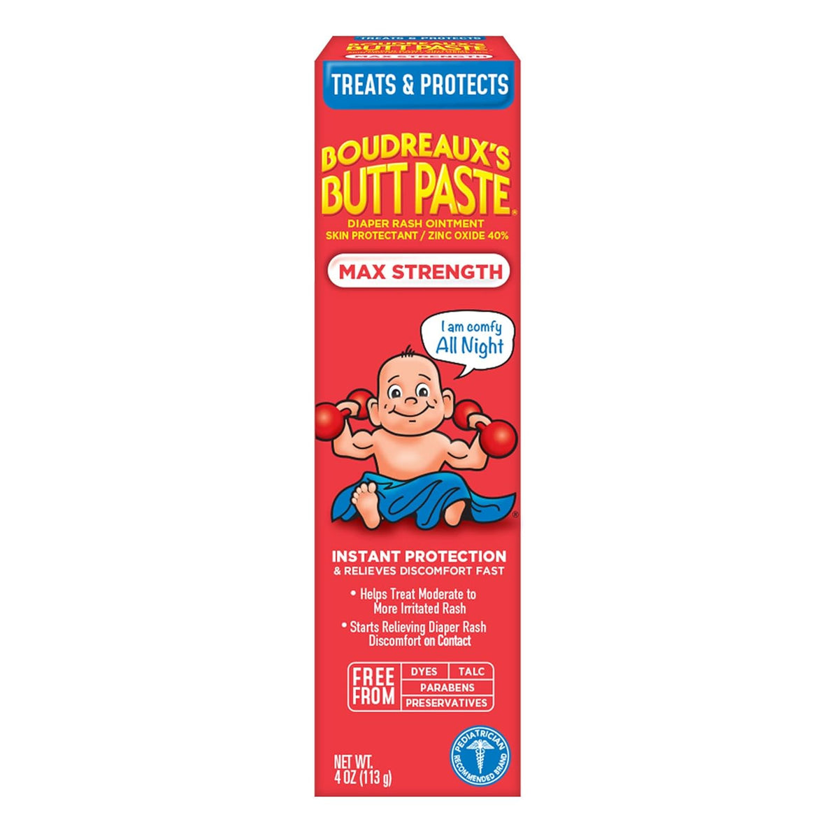 Boudreaux's Butt Paste Maximum Strength Diaper Rash Cream, Ointment for Baby, 4 oz Tube