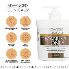 Advanced Clinicals Manuka Honey Cream Face & Body Anti Aging Moisturizing Skin Care Lotion, Intense Firming & Hydrating Moisturizer Skincare Balm For Dry Skin, Age Spots & Sun Damaged Skin, 16 Ounce