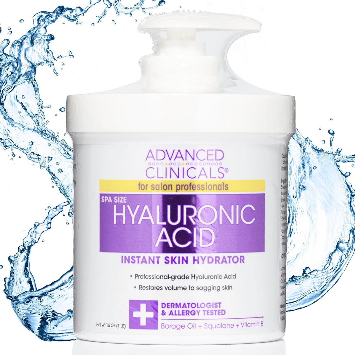 Advanced Clinicals Hyaluronic Acid Cream Moisturizer Skin Care Lotion For Face, Body, & Hands. Instant Hydration Anti Aging Skin Firming Lotion For Crepey Skin, Wrinkles, & Dry Skin, Large 16 Ounce