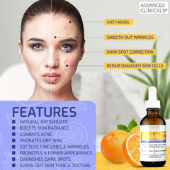 Advanced Clinicals Vitamin C Facial Serum Skin Care Anti-Aging Moisturizer Potent Vitamin C Face Lotion For Dry Skin, Age Spots, Wrinkle Repair, & Uneven Skin Tone, 1.75 Fl Oz (Pack of 1)