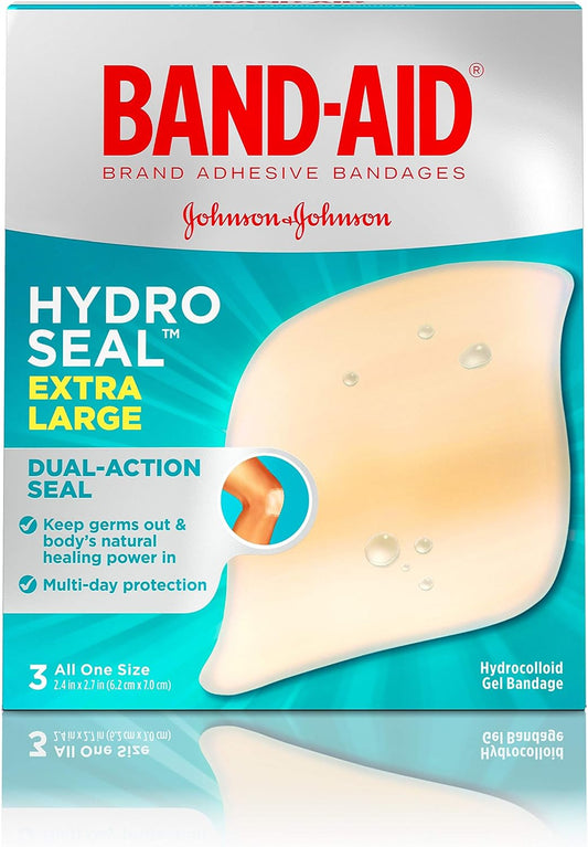 Band-Aid Hydrocolloid Bandages Extra Large, Waterproof Adhesive, Hydro Seal Bandages, 3 Bandages