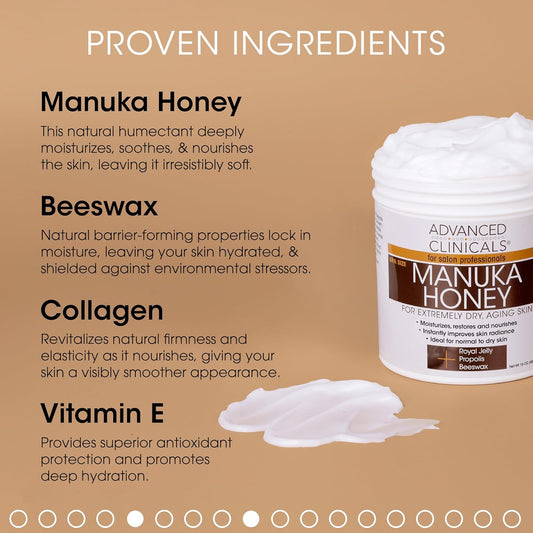 Advanced Clinicals Manuka Honey Cream Face & Body Anti Aging Moisturizing Skin Care Lotion, Intense Firming & Hydrating Moisturizer Skincare Balm For Dry Skin, Age Spots & Sun Damaged Skin, 16 Ounce