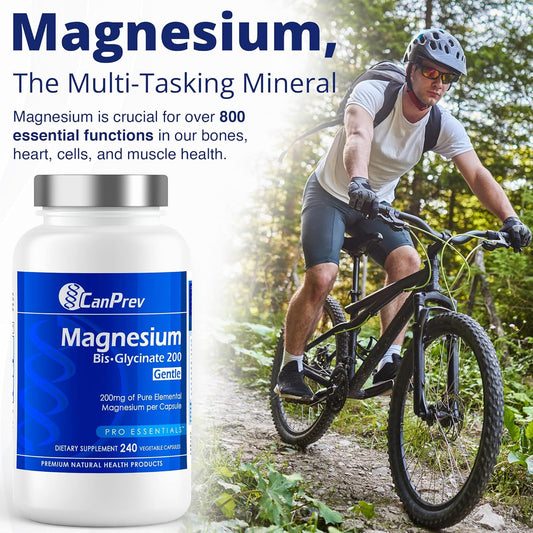 CanPrev - Pure Magnesium Bis-Glycinate 200mg (Gentle) | 240 v-caps | Elemental Chelated Complex Supplement | Magnesium bis-glycinate blend - Glycine, Magnesium Oxide, Magnesium bis-glycinate chelate | Vegan