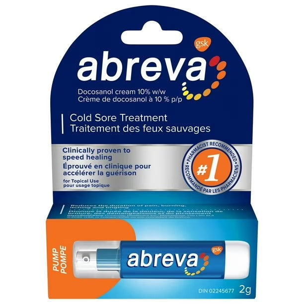 Abreva Cream Pump Cold Sore Treatment, Heals your cold sore in 4.1 days 1 , Contains docosanol to protect healthy cells against the virus, 2 g