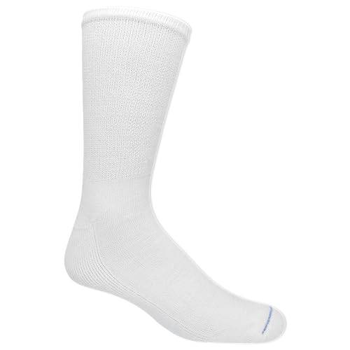 Dr. Scholl's Men's Diabetes & Circulator Socks-4 & 6 Pair Packs-Non-Binding Moisture Management, White - Crew (4 Pairs), 13-15