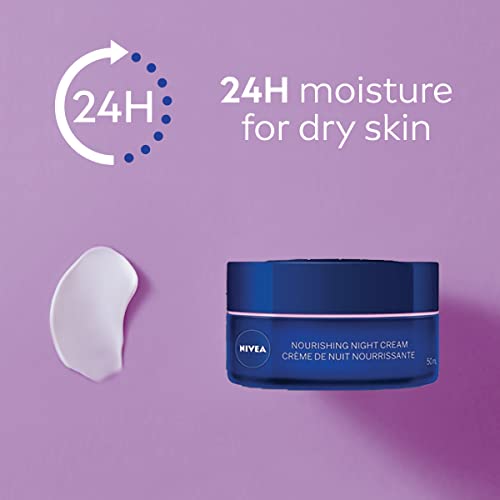 NIVEA Nourishing Night Cream, 24H Moisture, 50ml | Moisturizer for Dry Skin with Shea Butter