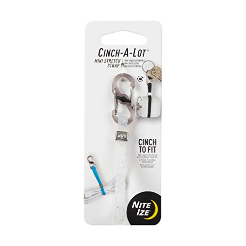 Nite Ize Cinch-A-Lot Mini Stretch Strap, Adjustable Slider and Strap Holds Earbuds Cases, Hand Sanitizer and Lip Balm, White Sparkle