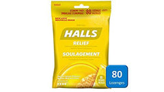 HALLS Triple Soothing Action Cough Drops, Honey Lemon, 1 Resealable Bag (80 Drops Total)