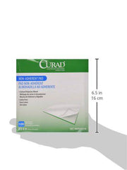 Medline Curad Sterile Non-Adherent Pads (Pack of 100) for Gentle Wound Dressing and Absorption Without Sticking, White