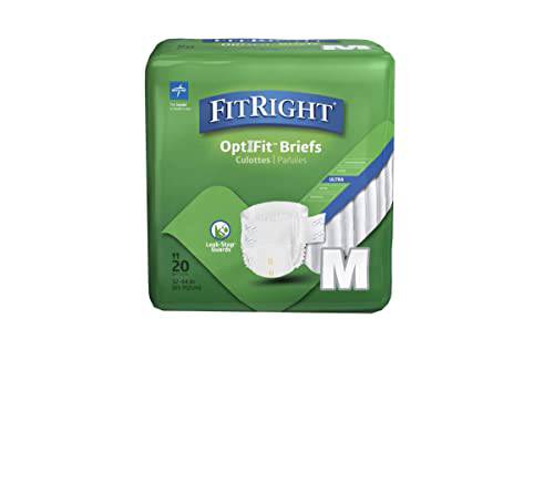 FitRight Ultra Adult Briefs with Tabs, Heavy Absorbency, Medium, 32"-42" (Pack of 20)