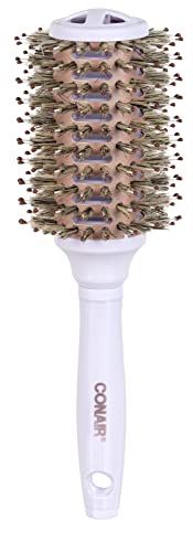 Conair Double Ceramic Vented Boar Round Blow Drying Brush For Women, Men All Hair Types-Lengths (58785WC-2CT), White