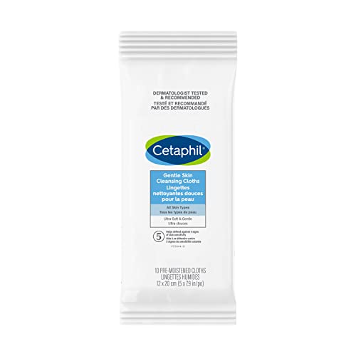 Cetaphil Gentle Skin Cleansing Cloths - Face and Body Wipes - Removes Dirt, Oil and Makeup - Non Irritating - For Sensitive Skin - Dermatologist Recommended, 10-Count