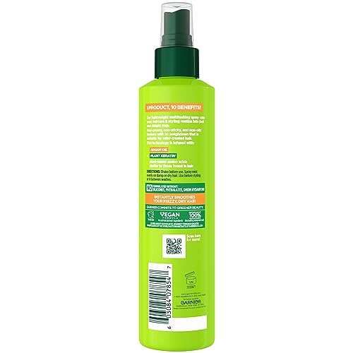 Garnier 10-In-1 Repairing Leave-In Spray For Frizzy & Dry Hair with Heat Protection, Fructis Sleek & Shine, With Argan Oil and Plant Keratin - 239ml