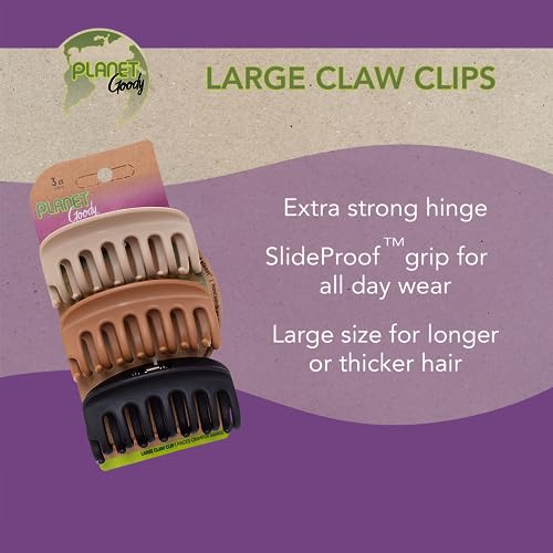 GOODY Planet GOODY Sustainable Round Claw Clips - 3 Count (Pack of 1), Assorted Colors (Neutral Colors, Pink, Yellow and Black)- Great for Easily Pulling Up Your Hair - Pain-Free Hair Accessories for Women, Men, Boys, and Girls