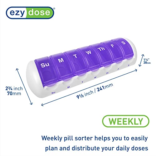 EZY DOSE Weekly (7-day) pill Organizer and Planner, Removable Daily Compartments, Assorted Colors, 1 Count