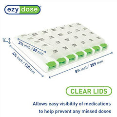 EZY DOSE Weekly (7 Day) 4 Times a Day Push Button Pill Organizer and Vitamin Planner, Removable Daily Pillboxes, Green, Clear Lids, Large