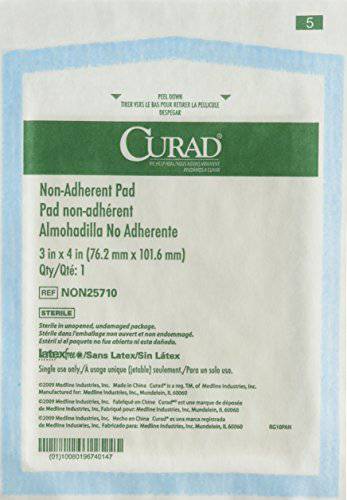 Medline Curad Sterile Non-Adherent Pads (Pack of 100) for Gentle Wound Dressing and Absorption Without Sticking, White