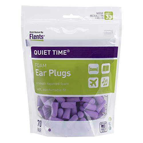 Flents Ear Plugs for Sleeping, Snoring, Loud Noise, Traveling, Concerts, Construction, & Studying, Made in the USA, Purple, 70 Pair