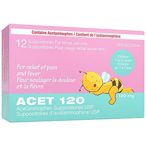 ACET Suppository for Fever & Pain 120mg - Fever Reducer Suppositories for Children (1-2 Years) - Comfortable & Safe Acetaminophen Suppository - For Rectal Use Only