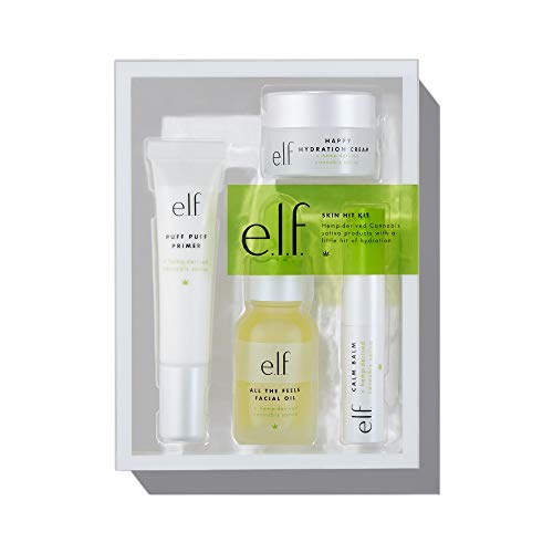 e.l.f. SKIN Mini Skincare Hit Kit, Travel-Size Skincare Kit For Hydration On The Go, Hemp-derived Moisturizer, Facial Oil, Primer & Lip Balm