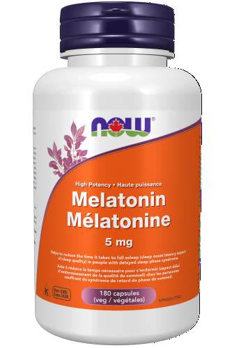 NOW Supplements Melatonin 5mg Capsules, 180 Count