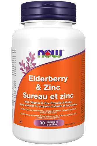 NOW Supplements Elderberry and Zinc with Vitamin C, Propolis and Slippery Elm Lozenges, 30 Count