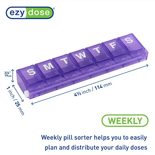 EZY DOSE Weekly (7-Day) Pill Planner, Medicine Case, Vitamin Organizer Box, Small Locking Compartments to Secure Prescription Medication and Prevent Accidental Spilling, Purple